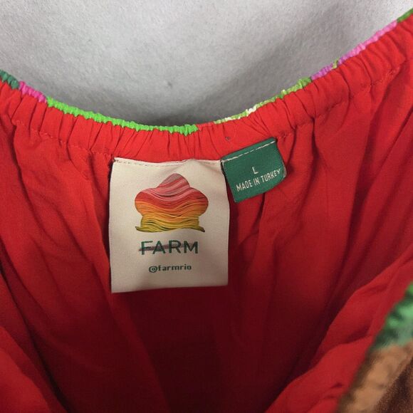 Farm Rio Dress Womens Large Bright Palila Fringed Midi Tropical Boho Beaded Loud - Picture 6 of 16